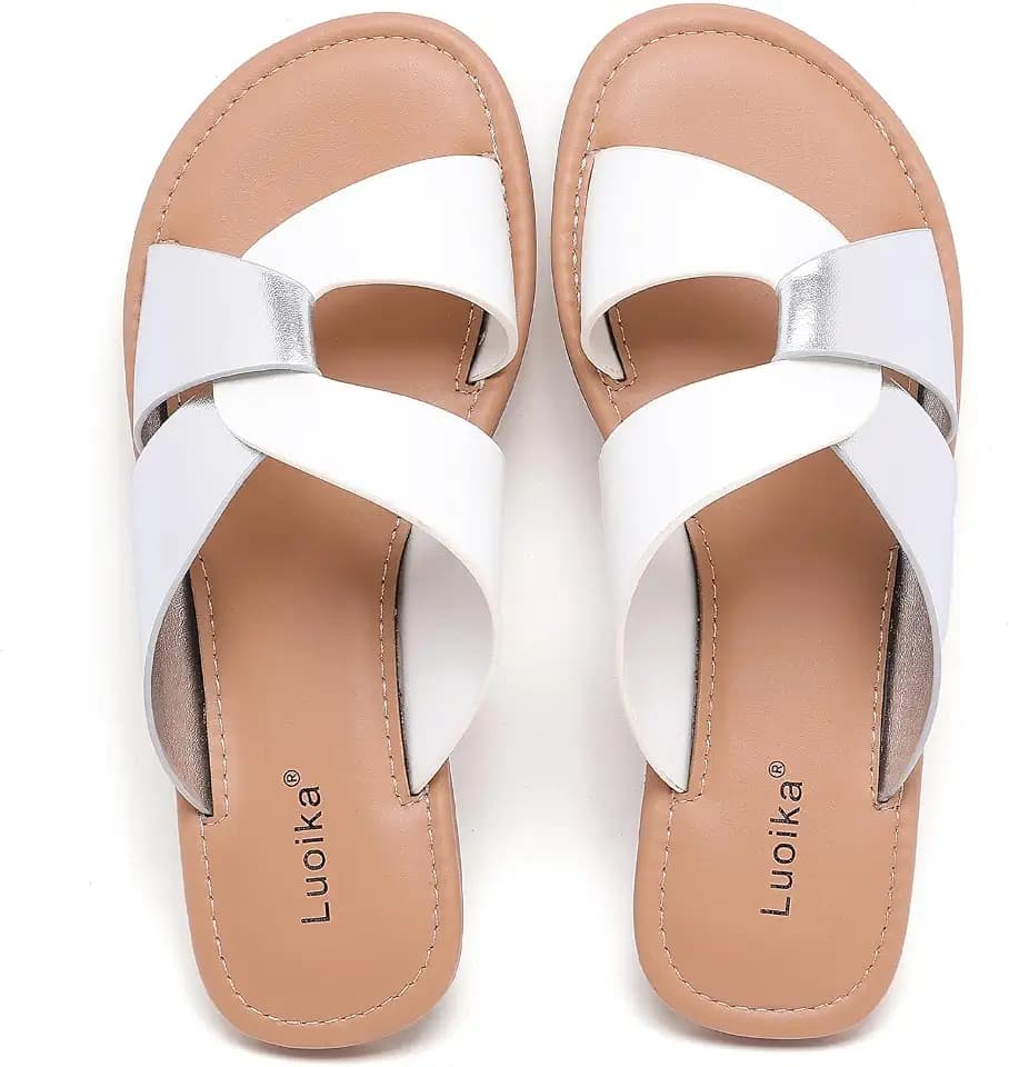 Luoika Women's Wide Width Flat Slides Sandals.