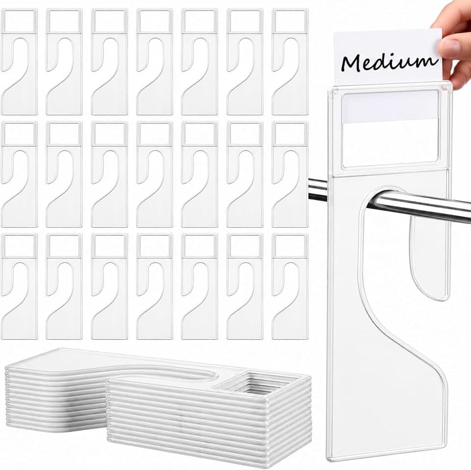 Leinuosen 25 Pack Clothing Rack Size Dividers with Labels, Transparent