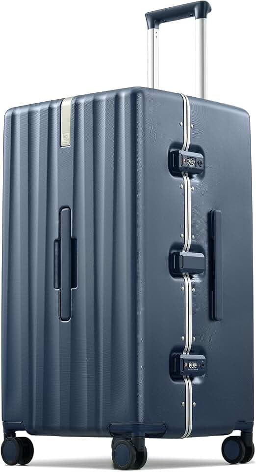 Hanke Premium 28 Inch Zipperless Extra-Large Checked Luggage, Aluminum Frame Hard Shell PC Suitcase with TSA Lock and Multi-Handle Design, 8 Quiet Spinner Wheels for Extended Trips（Abyssal Blue）