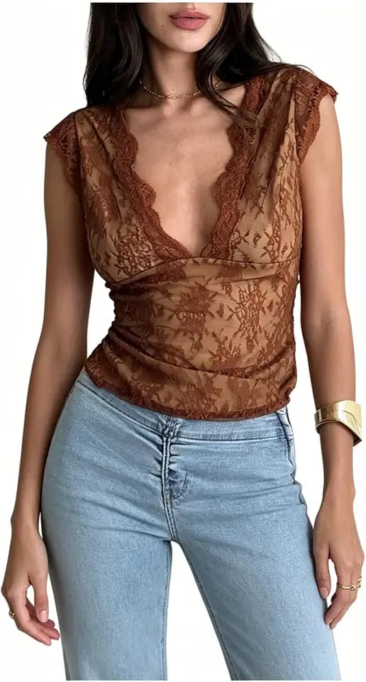MakeMeChic Women's Floral Lace Mesh Backless Tank Tops