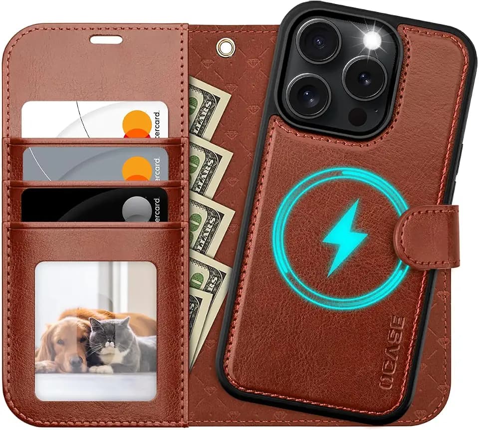 OCASE für iPhone 16 Pro Hülle (2in1) Leder Stoßfestes Case, Klassisch braun