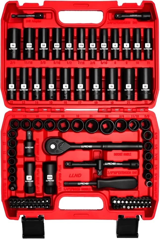 LLNDEI 3/8" Drive Impact Socket Set 95Pcs SAE/Metric