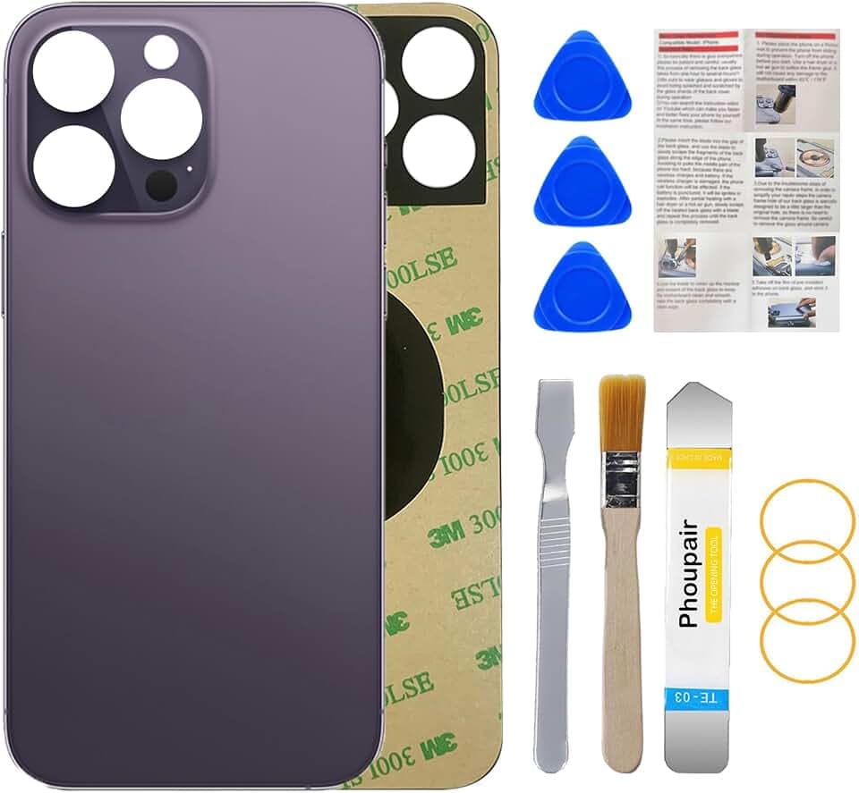 Back Glass Replacement Compatible with iPhone 14 Pro 6.1-Inches with Repairing Toolkit (Deep Purple)