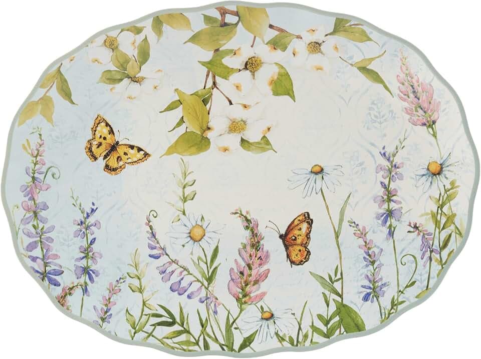 Easter Meadow 14x10.5-Inch Oval Serving Platter – Beautiful Butterfly & Floral Design, Ideal for Fruit, Cheese, Pastries & Desserts – Perfect for Easter Decor – Dishwasher Safe