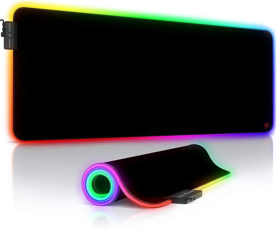 Titanwolf - RGB Gaming Mauspad - XXL LED Schreibtischunterlage - 800x300 mm - Multi Color LED - 11 Beleuchtungs-Modi - Abwaschbar - Schwarz