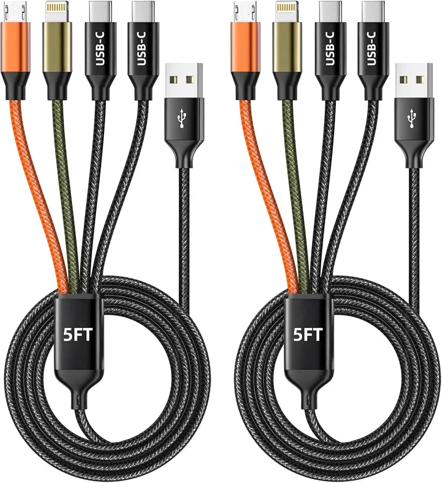 4 in 1 Multi Charging Cable, Charging Cords for Multiple Devices 2Pack 5FT