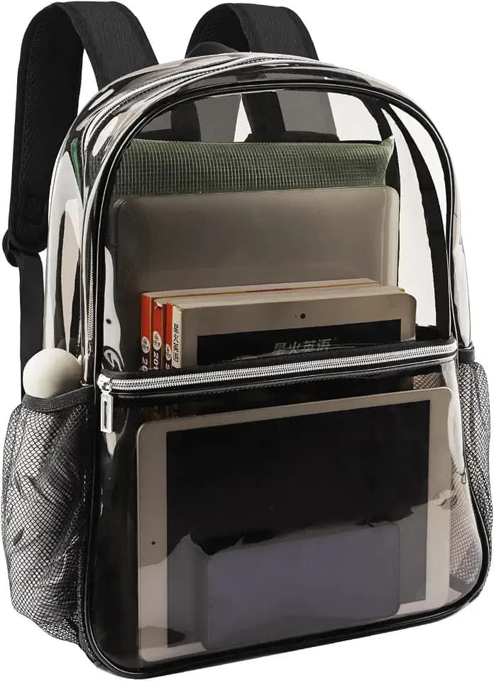 Clear Backpack Heavy Duty TPU, 17.2 Inch Transparent Bookbag for School College Work Travel, Large See Through Backpack with Laptop Compartment, Reinforced Padded Straps, Black