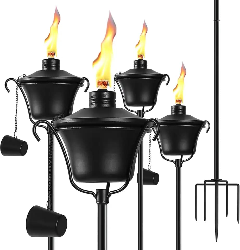 4 Pack Citronella Torches, 15Oz Garden Torch for Outside, Black