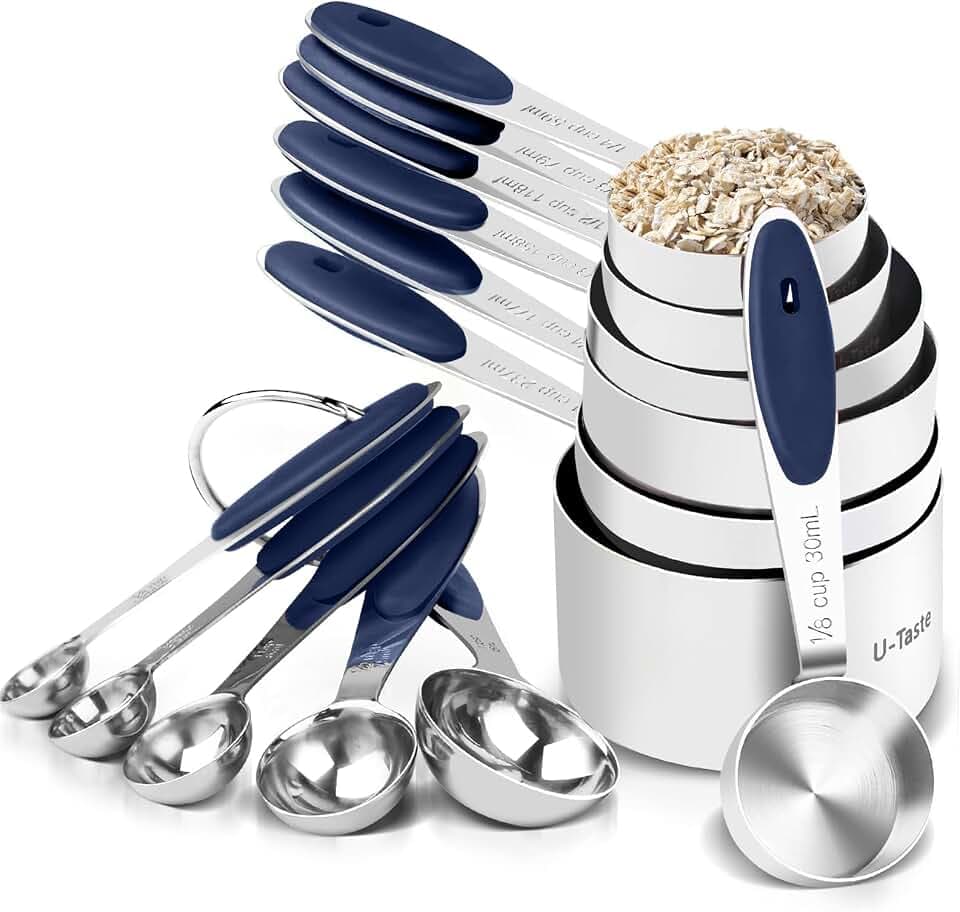 U-Taste Messbecher & Messlöffel Set 18/8 Edelstahl, 12 Pcs Mitternachtsblau