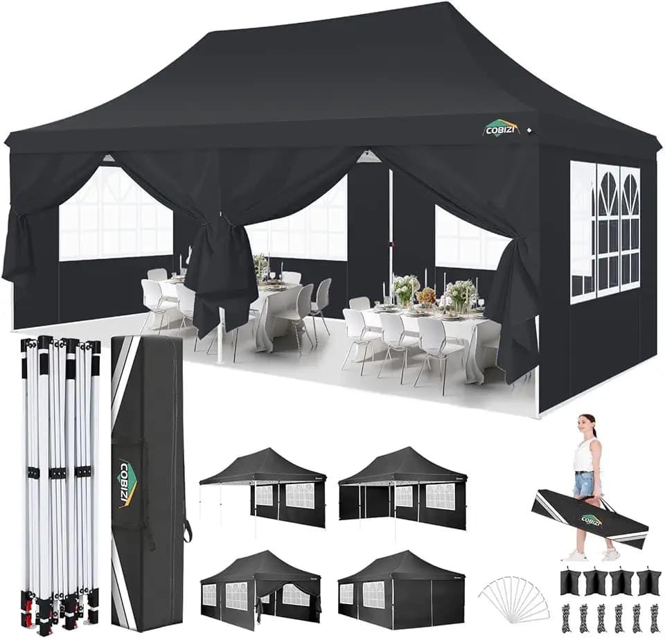 COBIZI Faltpavillon 3X6m Wasserdicht Stabil Pavillon Partyzelt Faltbar | 3 Höhen, Anti-UV50+ Silberbeschichtet mit 6 Seitenwänden, 4 Sandsäcke, Gartenpavillon für Hochzeiten, Freien, Garten, Party.