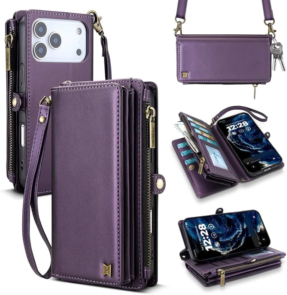Wallet Case for iPhone 17 Pro Crossbody Flip Cover Purple