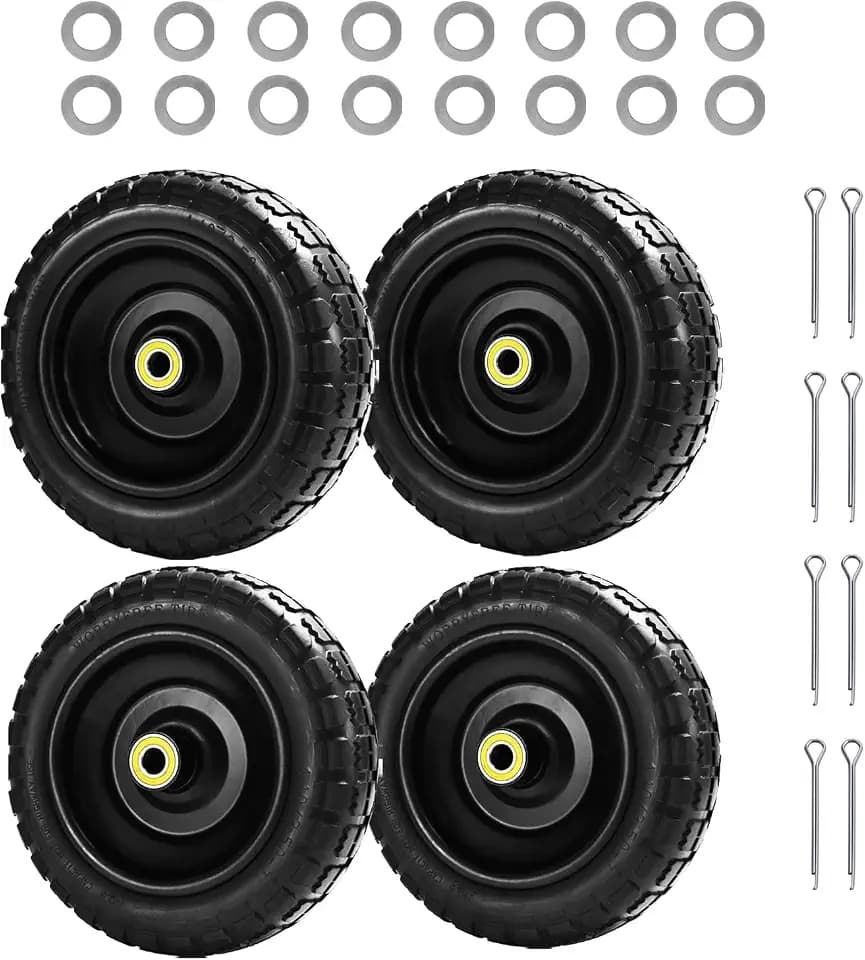 10" Flat Free Tires (4-Pack), 4.10/3.50-4 Solid Rubber Wheels for Gorilla Carts, Garden Wagons, Wheelbarrows & Utility Carts - 5/8" Axle Bore, 2.1" Offset Hub, Heavy Duty No-Flat Replacement