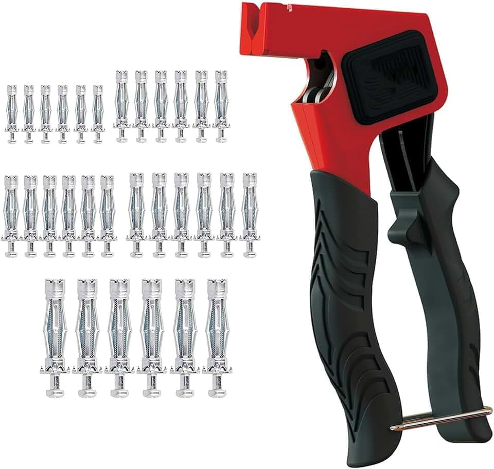 Montagezang für Hohlraumdübel Set, Hohlraumdübel Metal, Hohlraumdübel Zange, mit 30Pcs M4M5M6 Hohlraum Metalldübel mit Schrauben, Hohlraumbefestigung Montagezange, Zum Befestigen von Wohndekorationen