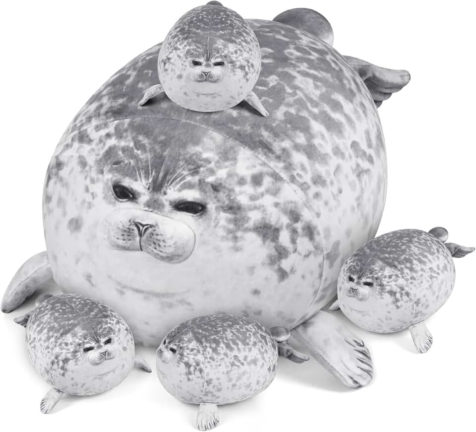 KMUYSL Mommy Plush Toys with 4 Babies, Stuffed Animal for Kids, Seal