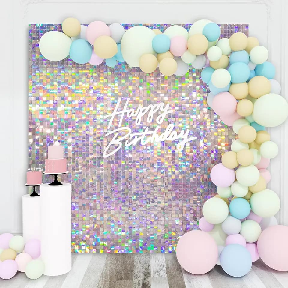 Silver Iridescent Shimmer Wall Backdrop, 36pcs Sequin Panels