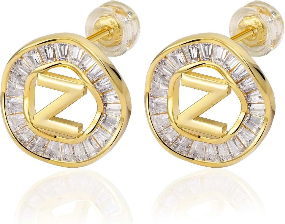 Initial Stud Earrings for Women 14K Gold Plated, Letter A-Z Cubic Zirconia Earrings Studs Hypoallergenic for Sensitive Ears, Initial Studs Earrings for Women Jewelry Gifts
