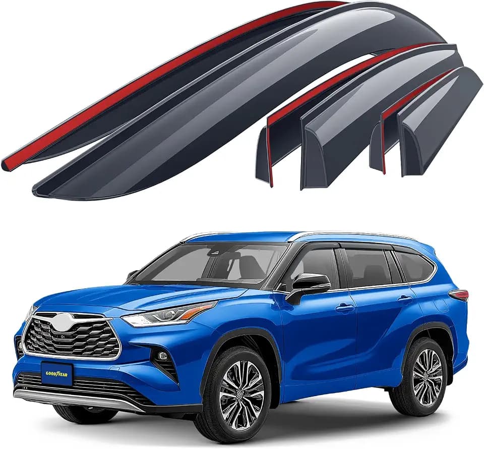 Goodyear Shatterproof Window Deflectors for Toyota Highlander 2020-2026, Tape-on Rain Guards, Window Visors, Vent Deflector Visor, Car Accessories, 6 pcs. - GY008881