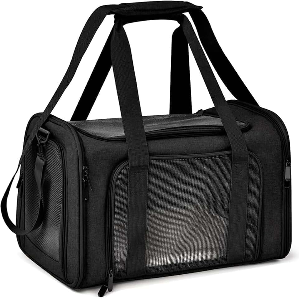 Transporttasche für Katze Hund, Hundetransportbox, Faltbare Katzentransportbox, Tragbar, 8kg Katzen Hunde Tragebox, für Mittelgroße Hunde, Katze (Schwarz), L 50 x B 34 x H 34 cm