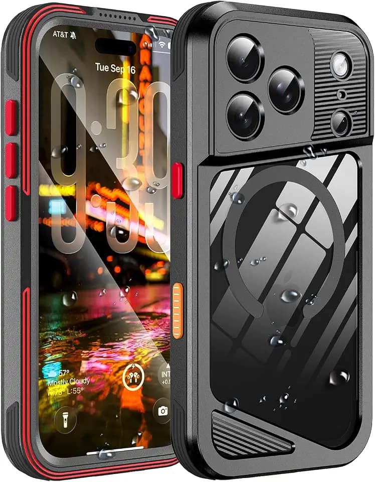Hllhunkhe for iPhone 17 Pro Max Metal Case, IP68 Waterproof Dustproof Case, Compatible with MagSafe, Built-in Screen Protector, Full Body Shockproof Rugged Phone Cover 6.9", Black