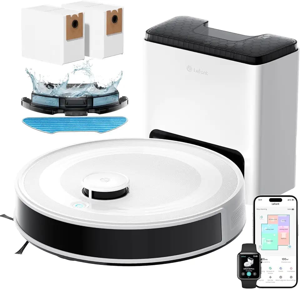 Lefant M2 Plus Staubsaugerroboter, 6000 Pa mit automatischer Staubabsaugung, Lasernavigation mit Kartografie, Vermeidung von Hindernissen PSD, 140 Minuten, ideal für Tierhaare