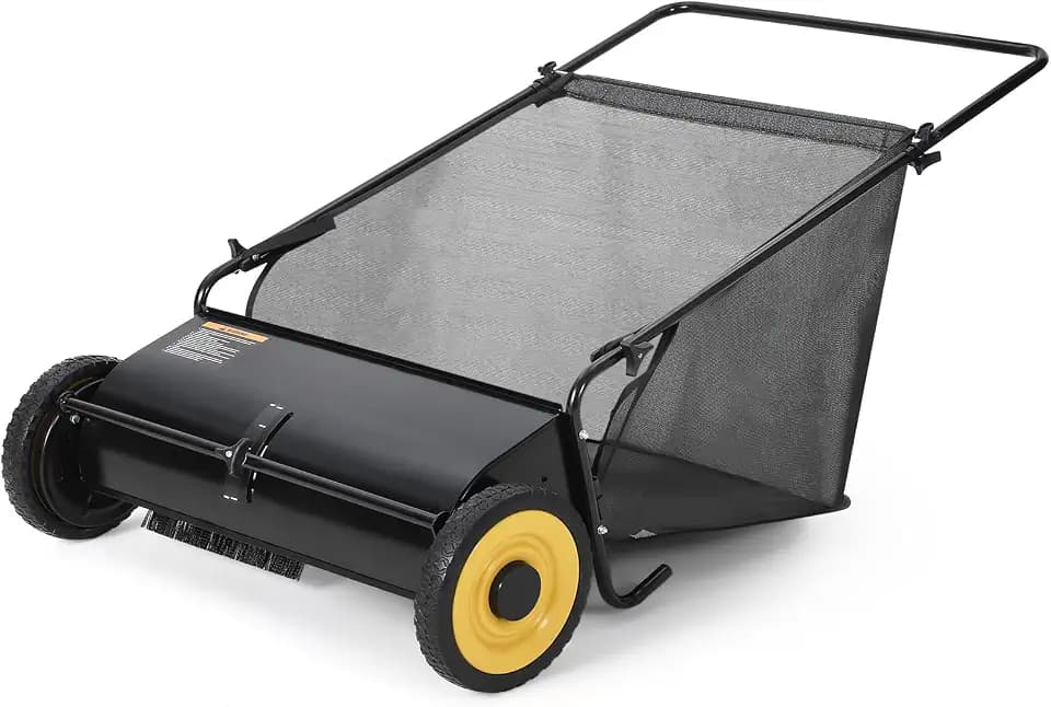 Garvee 21 Inch Push Lawn Sweeper, Leaf & Grass Collector, Strong Rubber Wheels & Heavy Duty Thickened Steel Durable to Use with Large 3.5 Cu. ft Hopper Bag, 4 Spinning Brushes