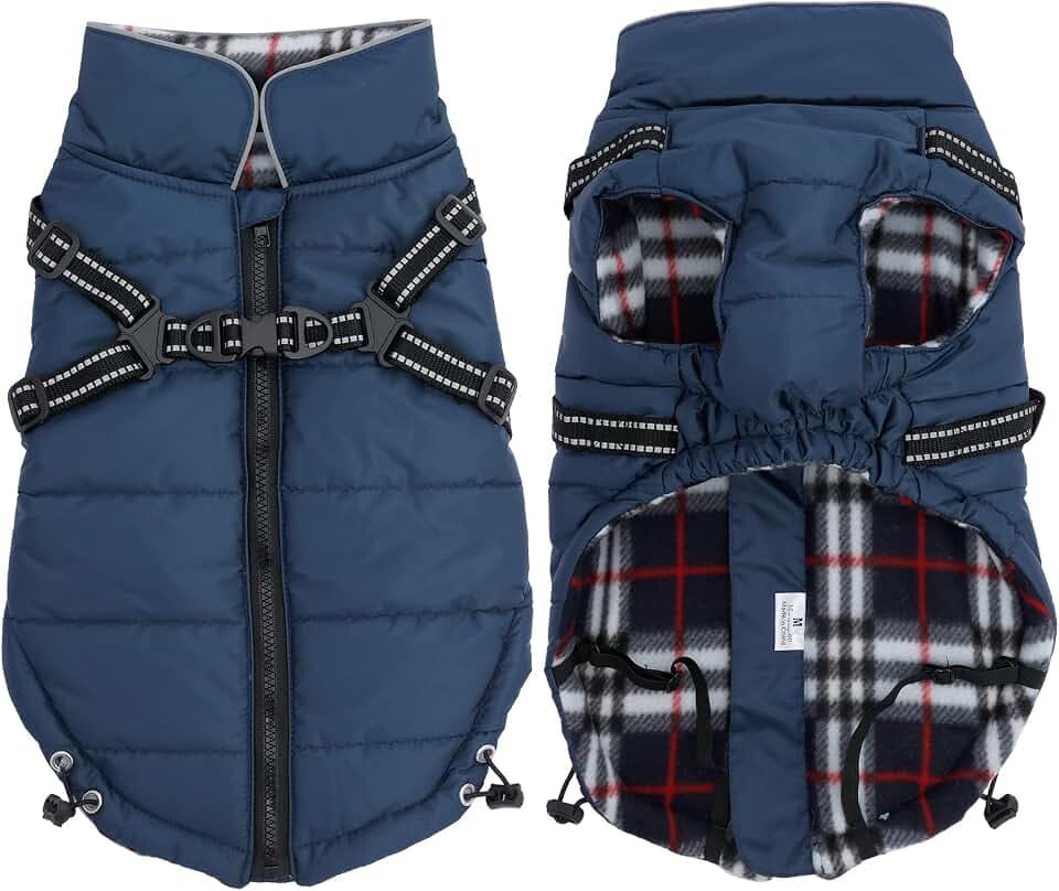 Warme Hundemäntel und -jacken, wasserdichte reflektierende Hundegeschirr-Weste, Winter-Welpenkleidung mit Brustgurt, für Spaziergänge im Freien, verstellbarer Brustgurt - Marineblau - XL