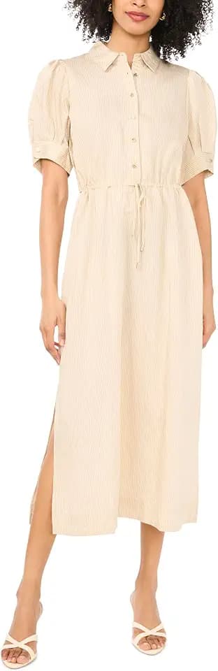 Vince Camuto Women's Drawcord Waist Midi Shirt Dress