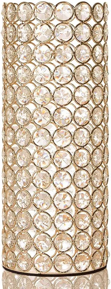 Deko Vase Gold Kerzenhalter, Goldene Vase Dekoration Wohnung Hochzeit, Kristall 10.5 cm x 26.5 cm