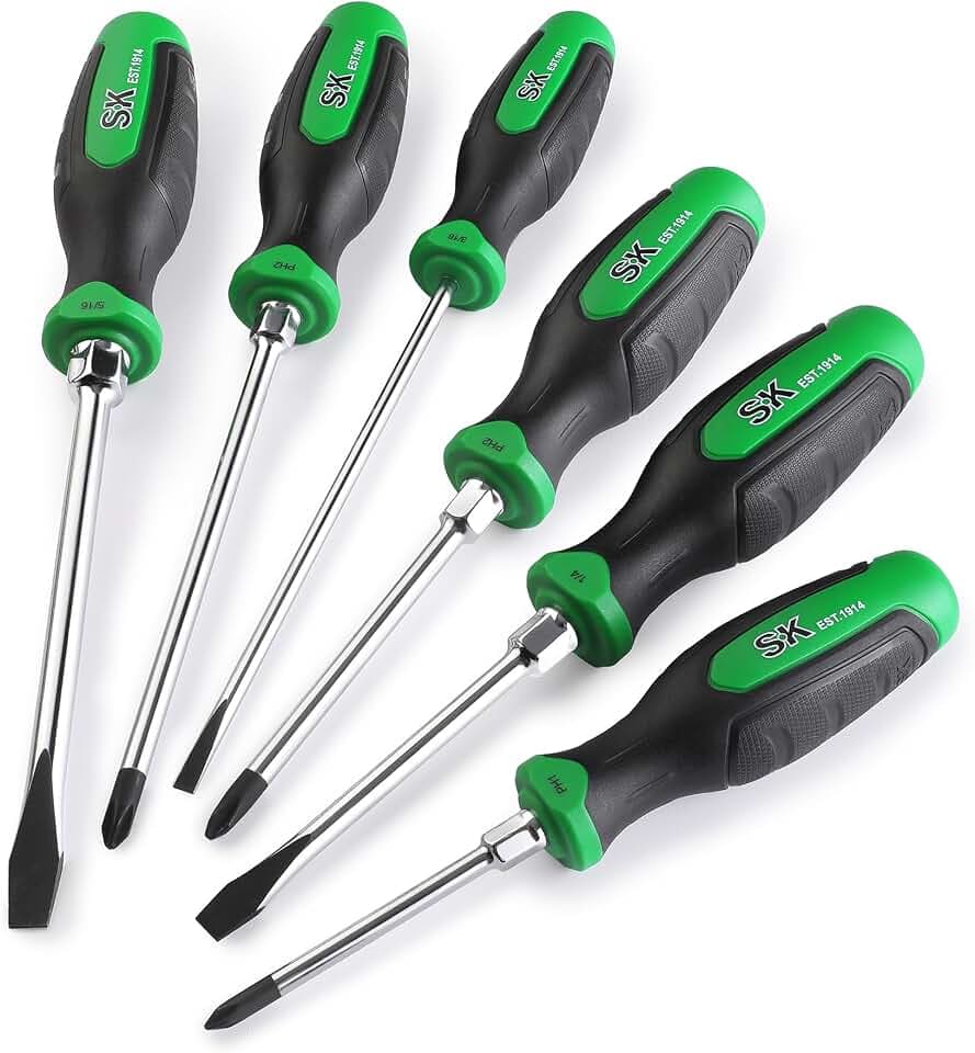 SK 6-Piece Magnetic Screwdriver Set, 3 Slotted & 3 Phillips Screwdrivers