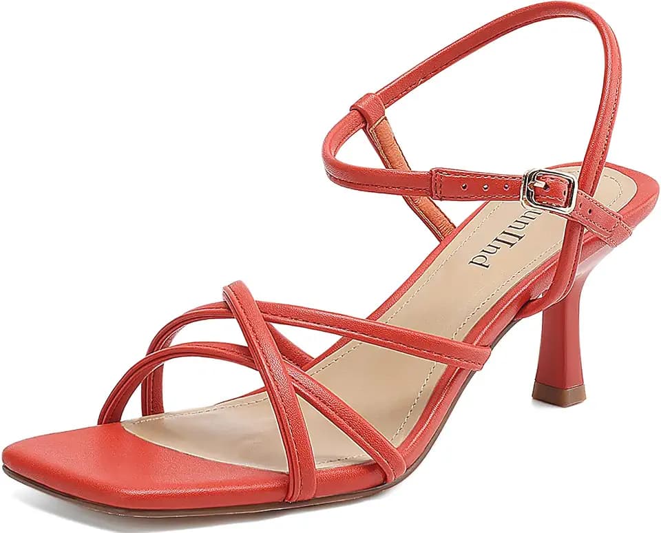 AIUNIIND Kitten Heels for Women, Strappy Square Open Toe Sandals 2.5 inch