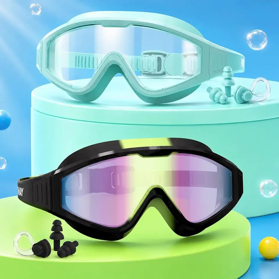 Findway Kinder Schwimmbrille 2 Pack, Schwimmbrille Kinder 4-16 Jahre, 180°Panorama Schwimmbrille mit UV-Schutz, Beschlagfrei Auslaufsicher, Schwimmbrillen mit Ohrstöpsel & Nasenclip für Jungen Mädchen