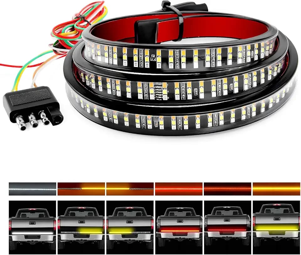 Nilight TR-04 Truck Tailgate Bar 60" Triple Row 504 LED Strip with Red Brake White Reverse Sequential Amber Turning Signals Strobe Lights，2 Years Warranty