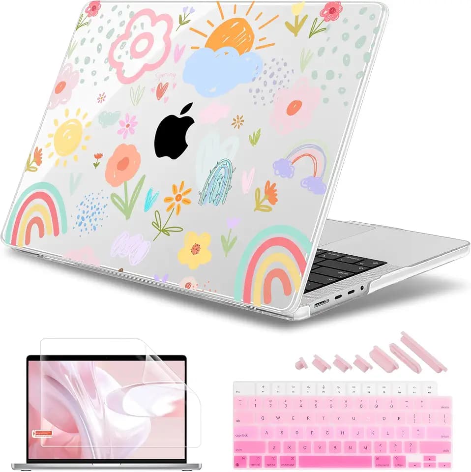 May Chen for MacBook Pro 16 inch Case M1 M2 M3 M4 M5 Pro/Max with Liquid Retina XDR, Release 2021-2025 2026 A3429 A3428, Anti-Drop Plastic Hard Shell with Keyboard Cover, Rainbows Flowers