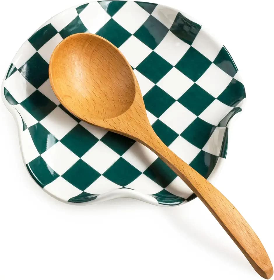 Miamolo Checkered Spoon Rest for Stove Top, Spoon Holder Keeps Area Cleaner