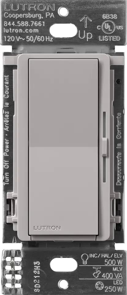 Lutron Diva Smart Dimmer Switch ELV+ for Caseta Lighting, 250-Watt LED, Neutral Required, Smart Dimmer Switch, DVRF-5NE-GR, Gray