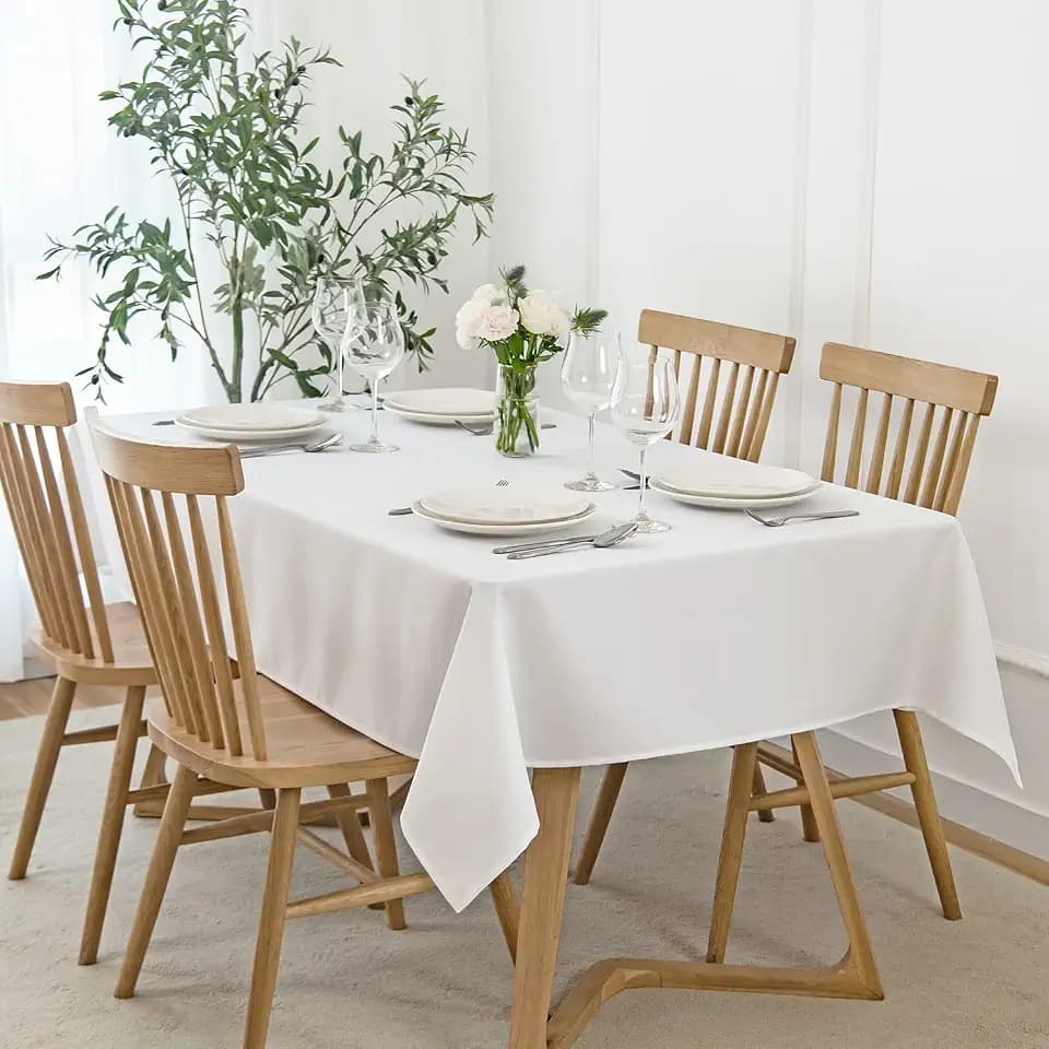 maxmill Jacquard Tablecloth Stain Resistant Waterproof Wrinkle Resistant Spillproof Washable Soft Slubby Texture Table Cloth for Dining Room, Indoor and Outdoor Use, Rectangle 60 x 140 Inch, White