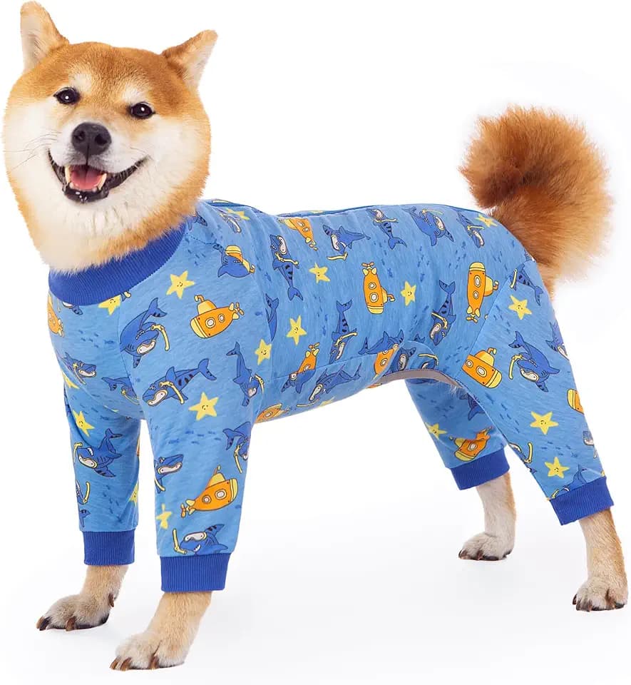 Recovery Suit for Dogs Full Zipper, Four-Legged Onesie Dog Recovery Suit After Surgery, Cute Soft Bodysuit Cone Alternative Male Female Dog Neuter Anti Licking Wounds, Ocean, Large
