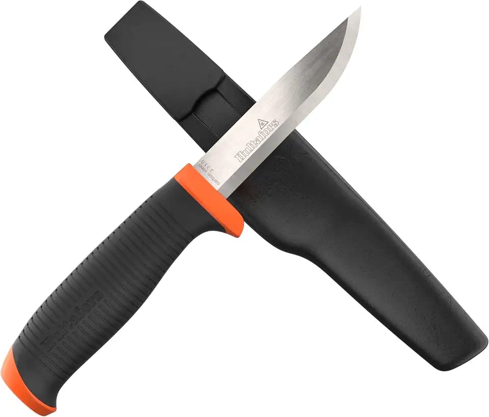 Hultafors Handwerkermesser HVK GH I Allzweckmesser mit Rutschfestem Santoprene®-Griff und Klinge aus Premium-Carbonstahl I Inklusive Holster & Halterung für Arbeitshose I 380210
