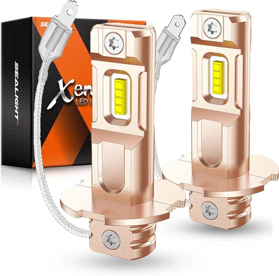 SEALIGHT H3 LED Fog Light Bulb, Upgrade 14000LM 600% Super Brighter 1:1 Mini Size Plug-n-Play, Super Heat Dissipation Performance, H3ll H3 Led Bulb Fog Lights for Car, Truck, SUV, Pack of 2