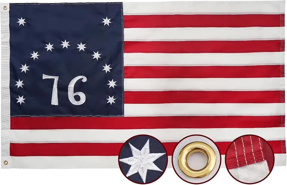 Bennington 76 Betsy Ross Flag 3x5 Ft Embroidered, Heavy Duty 1776 American Flag Outdoor, USA 13 Star Colonies Flags with 2 Brass Grommets