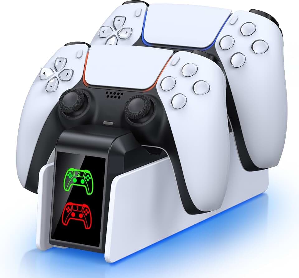 PS5 Controller Ladestation, Dual Fast Charger Dock für PS5 & PS5 Elite Controller mit LED-Display, 3 Stunden Schnellladung, USB Anschluss & Aufbewahrung