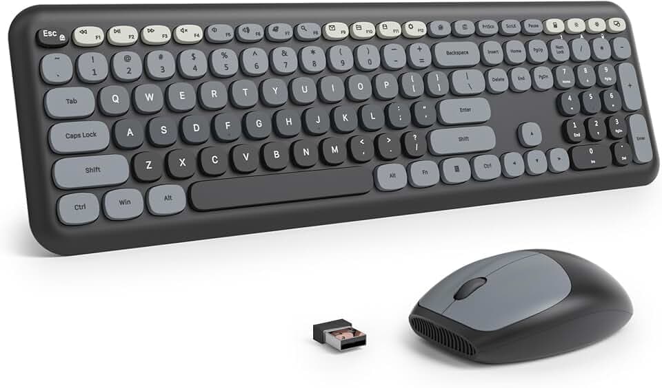 surmen Cute Keyboard and Mouse Wireless, Full-Size Retro Typewriter Wireless Silent Colorful Keyboard Low-Noise 2.4GHz for Home and Office (6-Gradient Dark)