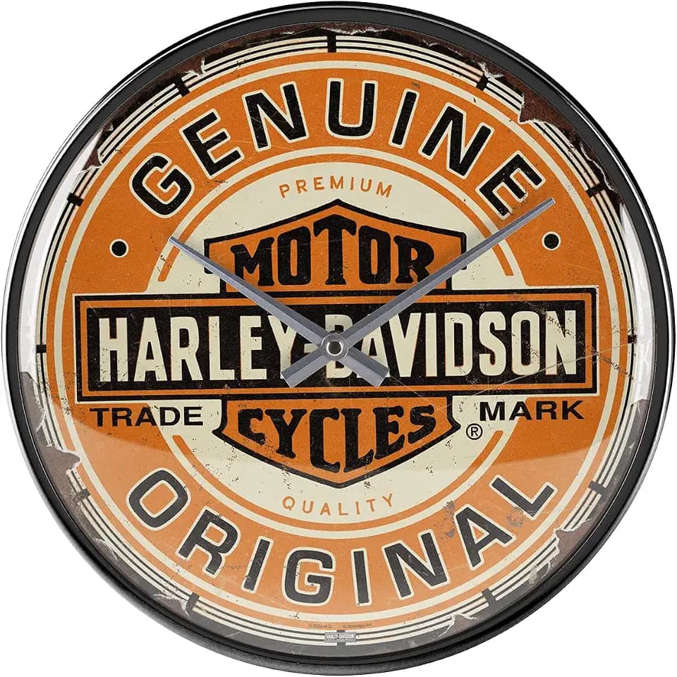 Nostalgic-Art Retro Wanduhr, Ø 31 cm, Harley-Davidson – Genuine Original – Geschenk-Idee für Biker, Original Lizenzprodukt (OLP), Große Küchenuhr, Vintage Design