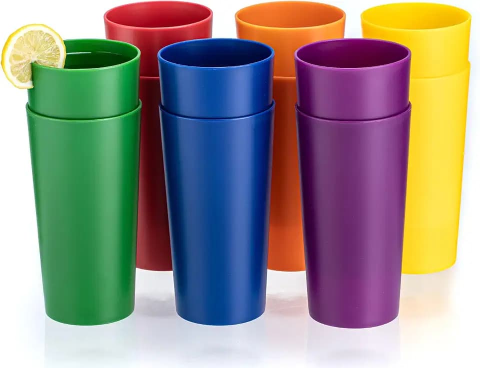 26oz Stackable Plastic Water Tumblers (Set of 12), Shatter-Proof Plastic Cups, Reusable Plastic Drinking Glasses, BPA-Free, Dishwasher-Safe, Heat-Resistant, Microwave-Safe (Multicolor)