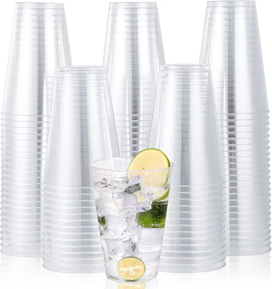 JOLLY CHEF 100 Pack 14 oz Clear Plastic Cups, Disposable Party Cups