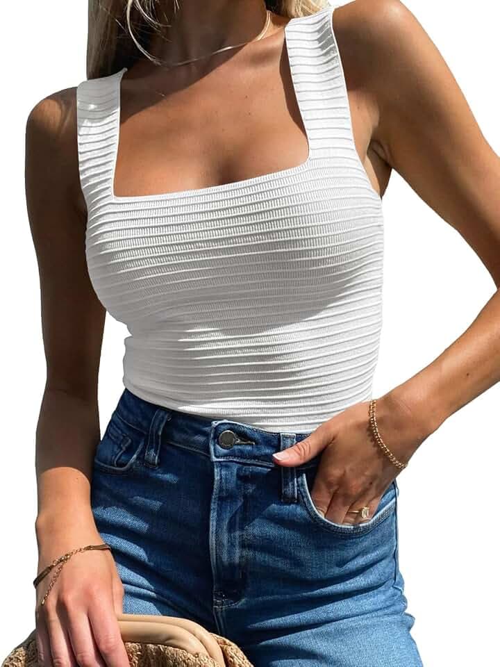 BZB Womens Ribbed Tank Tops 2026 Summer Sleeveless Square Neck Shirts Casual Slim Fitted Knit Shirts