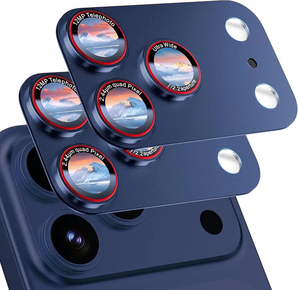 HelloDeere 9H High-alumina Tempered Glass for iPhone 17 Pro Camera Lens Protector, Military-Grade Shatterproof with Strong Adsorption, Full Coverage Case-Friendly Cover (Blue, 17 pro - 2 Pack)