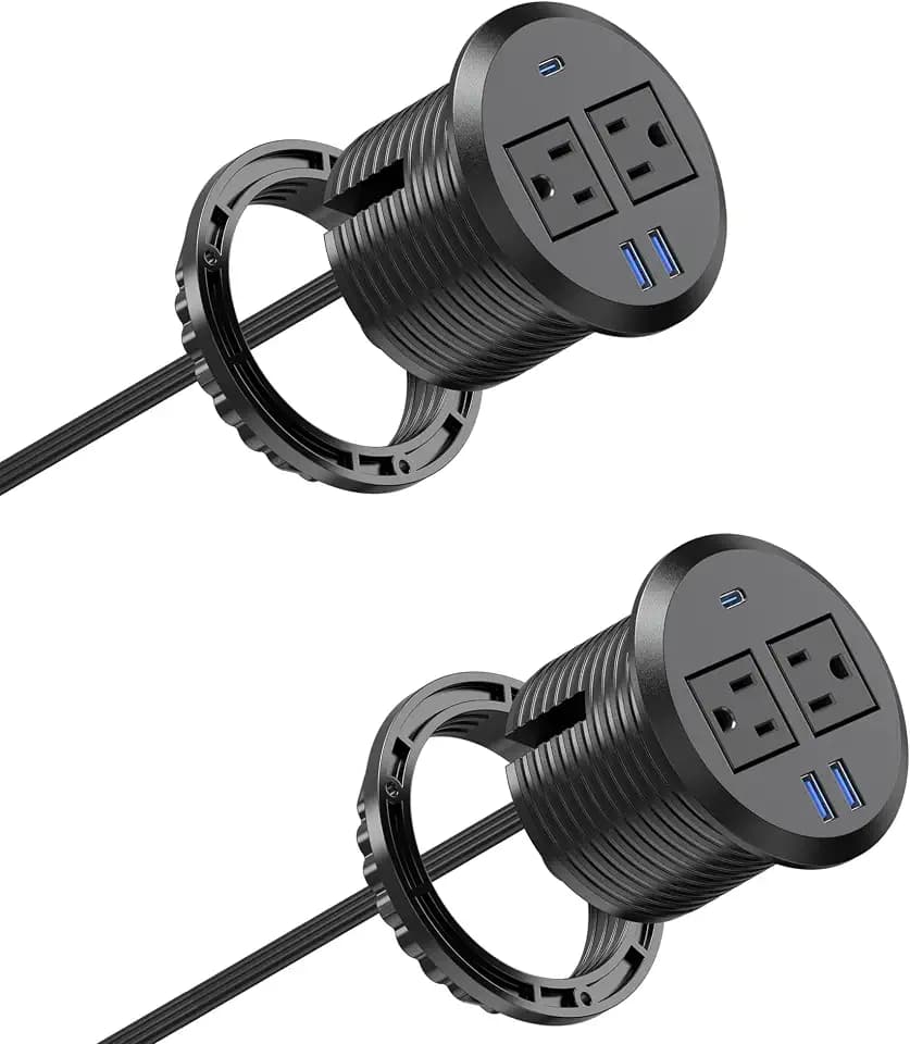 Recessed Desk Power Grommet,2 Outlets, 20W USB-C,Black,2PCS