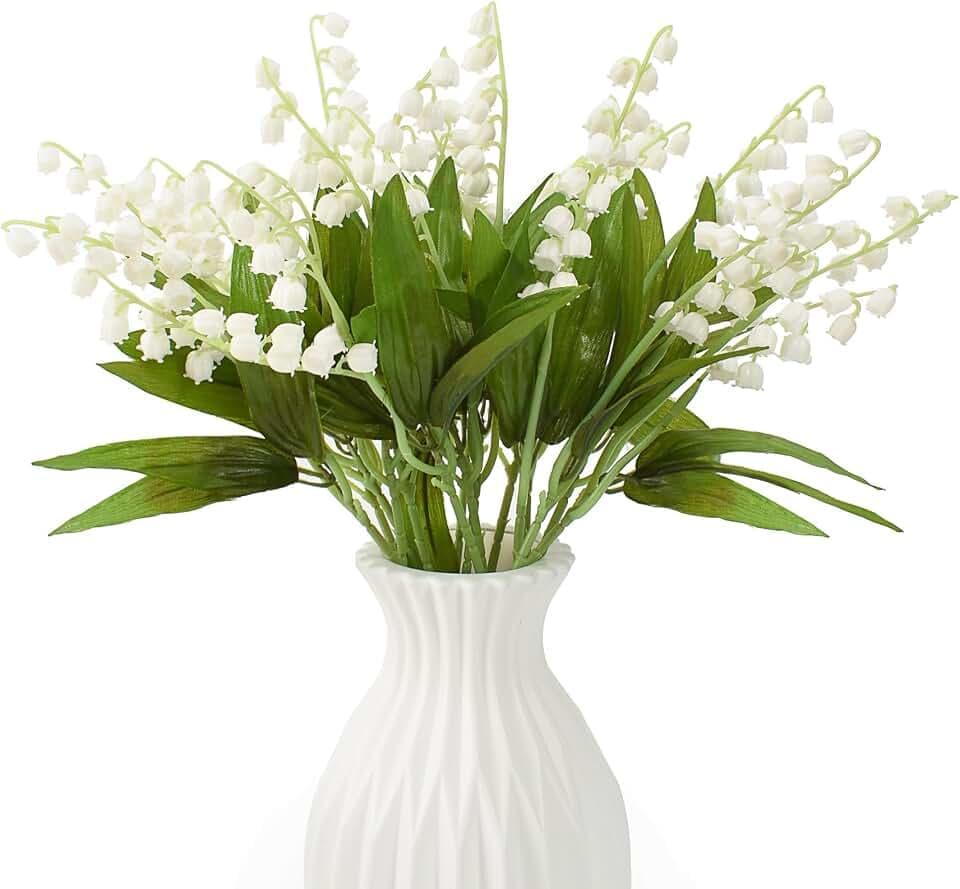 16 künstliche Maiglöckchen-Blumen mit langem Stiel, künstliche weiße Glocken-Orchideen-Blumen, künstlicher Windspiel, Orchideen-Blumen für Hochzeit, Tischdekoration, Outdoor-Dekoration