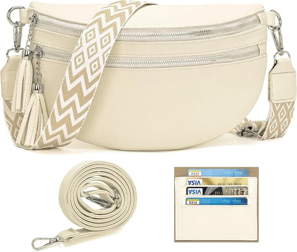 LANXINGLUO Bauchtasche Damen beige umhängetasche Damen mittelgroß Crossbody Bag Mit Kreditkartenfach und 2 Schultergurten Bags for Women